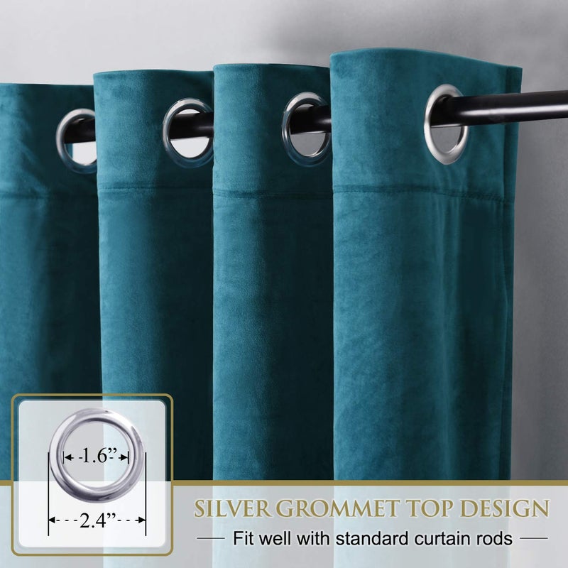 StangH Room Darkening Velvet Curtains - Thick Soft Grommet Top Drapes Stylish Home Decoration Panels for Dining Living Room/Kitchen/Bedroom, Teal, W52 inch x L72 inch, 2 Panels - Image 2